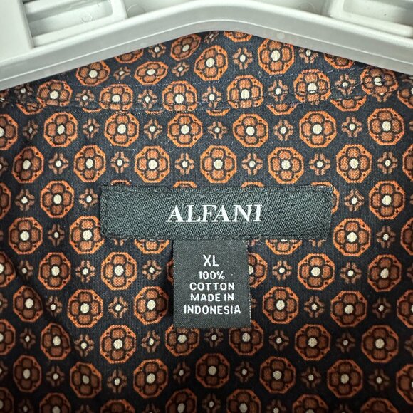 ALFANI MEN'S BROWN MICRO-PRINT, LONG SLEEVE SHIRT WITH MANDARIN COLLAR SIZE XL - Picture 2 of 6